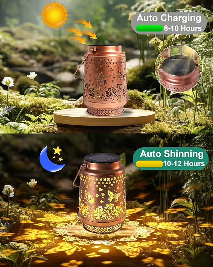 Butterfly Solar Lanterns Outdoor Waterproof, Garden Decor Birthday Gifts for Women Mom Grandma Sister, Metal Hanging Solar Lights Outside Decorative for Yard Patio Backyard Deck Porch Decorations-VerdiqueGarden