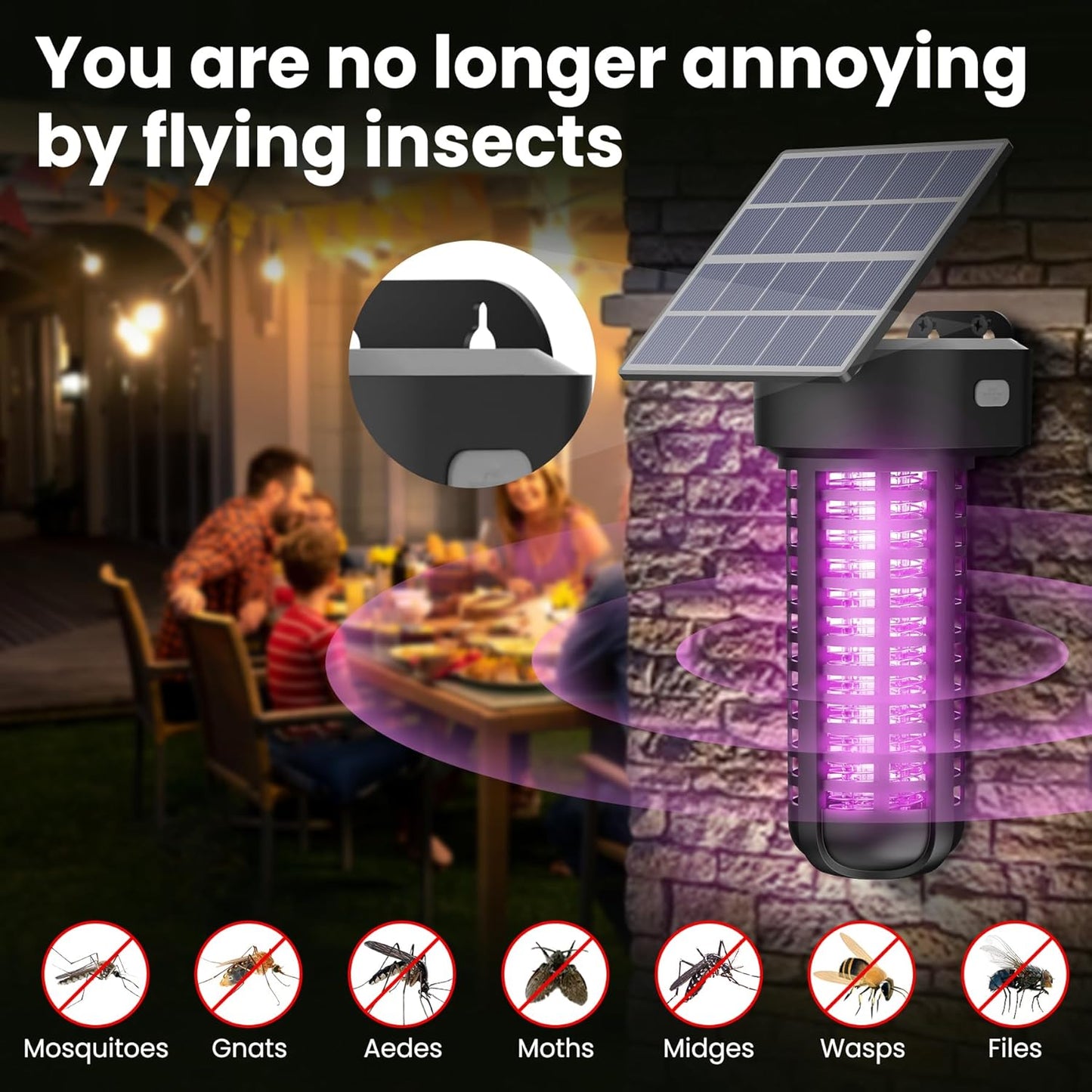 Solar Bug Zapper Outdoor Mosquito Trap Killer Mosquito Killer Lamp，Cordless & Rechargeable ，Fly Zapper Mosquito Catcher Lamp Decor Light for Patio Garden-VerdiqueGarden