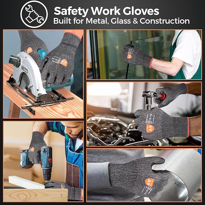 Donfri A9 Cut Resistant Work Gloves for Men - Steel + HPPE Hybrid Safety Gloves for Men, ANSI Cut Level 9 Protection Flexible for Metal Glass Wood Construction Fishing-VerdiqueGarden