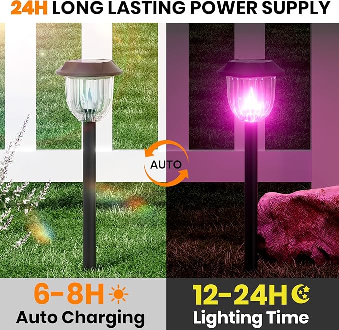 AOSEA 4 Pack Solar Pathway Lights Outdoor Waterproof - Auto RGB Color Changing Solar Lights for Outside, IP65 Rated, 12H Bright Landscape Lighting, Durable Plastic - Perfect for Garden & Walkway-VerdiqueGarden