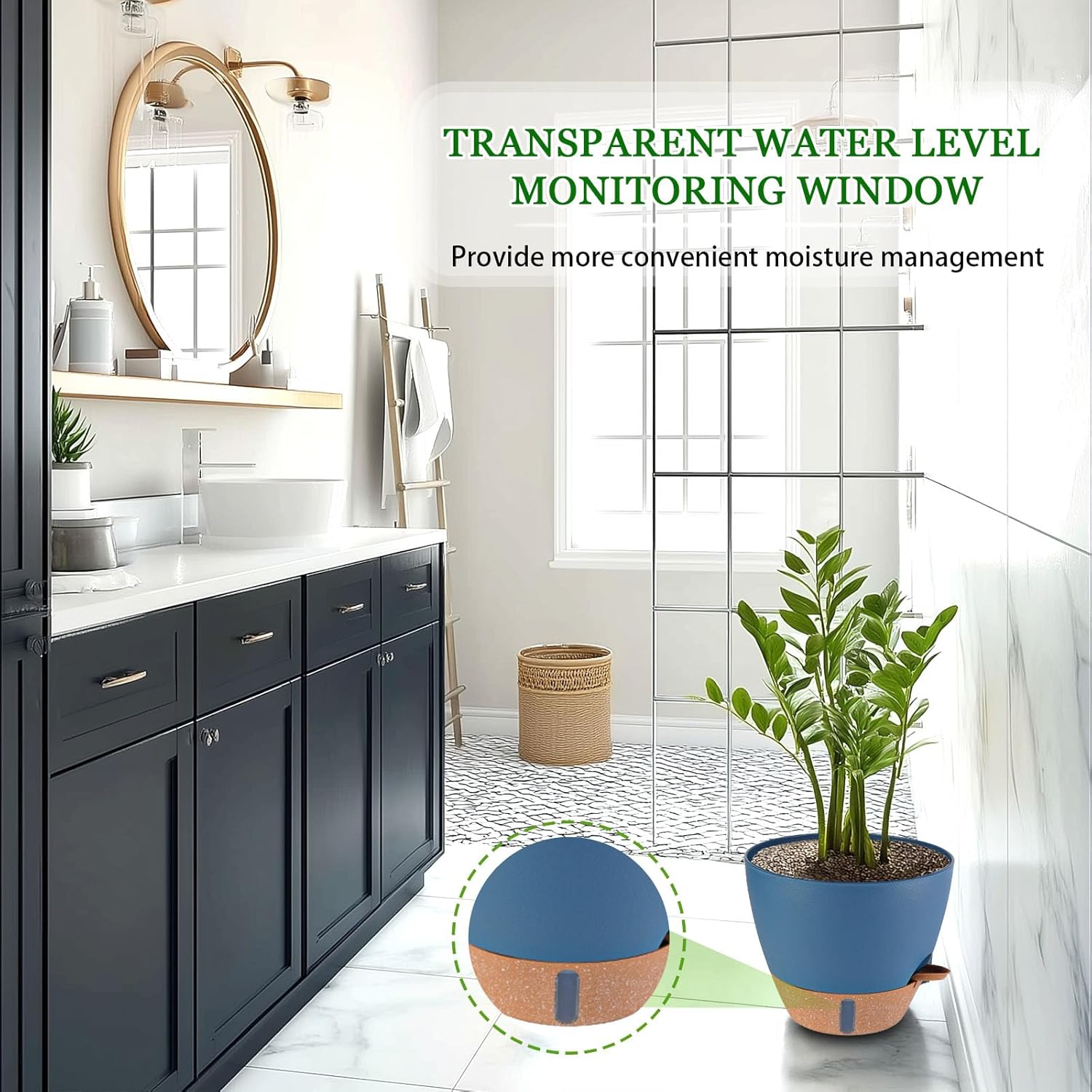 2 Pack 10 inch Plant Pots, Plastic Self Watering Planters with Drainage Holes, Deep Reservoir, Water Level Indicator, Modern Decorative Flower Pots for Indoor Outdoor Plants (Navy Blue, 10 inch)-VerdiqueGarden