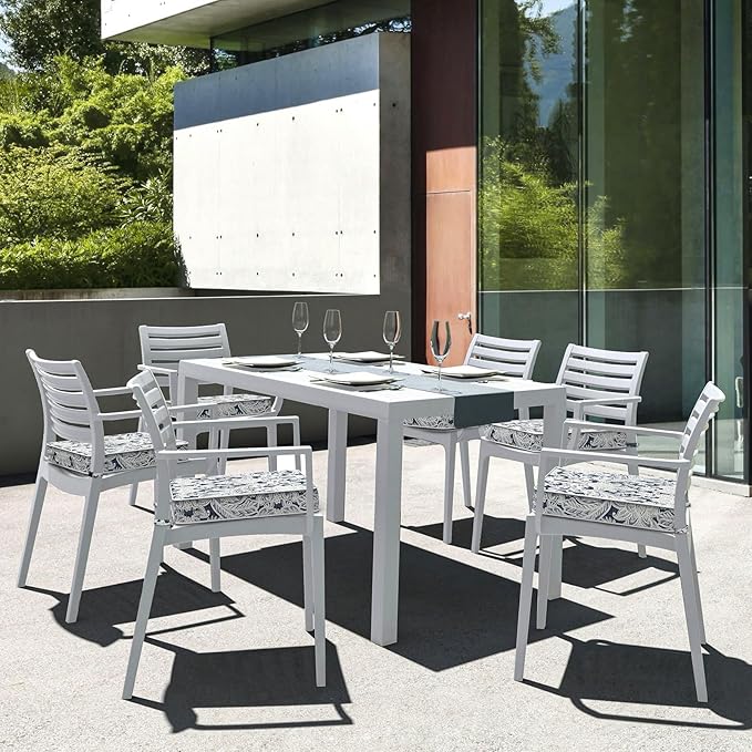 LVTXIII Patio Chair Cushions 19"x19"x3", Water-Repellent Outdoor Seat Cushions for Patio Furniture, Square Chair Pads with Ties for Home Garden Decoration, Set of 2, Damask Lapis-VerdiqueGarden