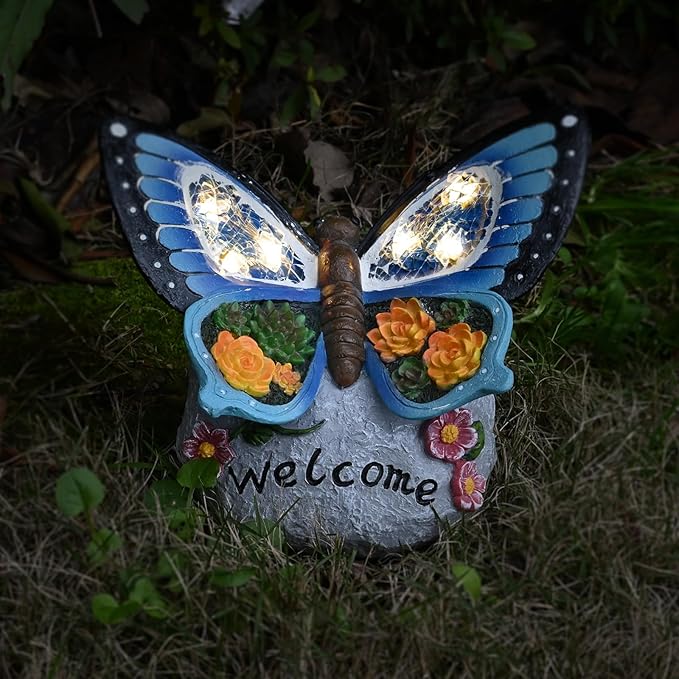 Yiosax-Garden Statue Butterfly Decor-Solar Outdoor Butterfly Light-Butterfly Figurine Decoration for Patio,Balcony,Yard,Lawn Ornament Garden Gift Women Mom-VerdiqueGarden