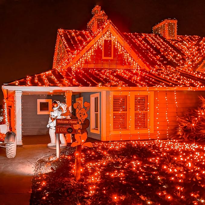 weillsnow 164FT 500 LED Orange Halloween Lights, 8 Modes Waterproof Plug in String Lights for Halloween Indoor Outdoor Yard Party Wedding Garden Home Decorations (Orange)-VerdiqueGarden