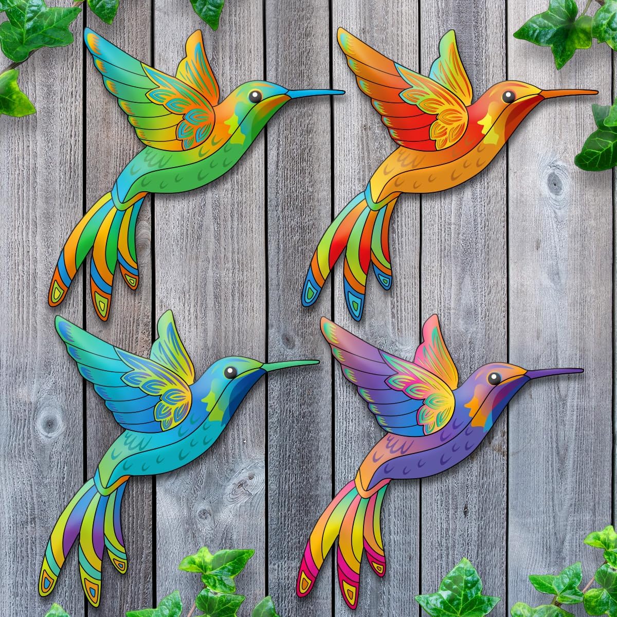 Metal Hummingbird Wall Decor,Outdoor Fence Birds Art Decoration,Hanging Decorations for Garden,Yard,Patio Balcony,Great Gifts for Family Friends(4 Pack)-VerdiqueGarden