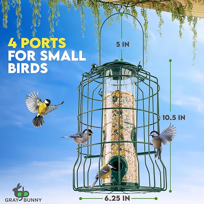 Squirrel Proof Bird Feeders for Outdoors Hanging (Premium Metal) 1.25 lb Capacity, Chew & Rust Proof, 4-Port Bird Feeder-VerdiqueGarden