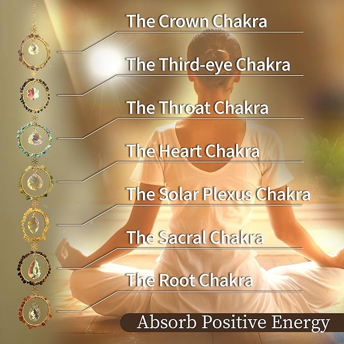 Healing Crystal Energy Wind Chime, 7 Chakra Crystal Sunlight Catcher, Meditation Home Decoration, Gem Wall Decoration, Birthday Gift, Healing Crystal Energy Sunlight Catcher-VerdiqueGarden