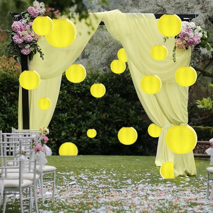 10 Pack Outdoor Silk Lanterns Decorative, 10inch Waterprooof Outside Indoor Chinese Hanging Round Lanterns for Weddings, Birthdays, Parties Decoration(Yellow)-VerdiqueGarden