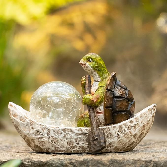 Garden Statue of Turtle,Garden Decor Turtle Figurine,Turtle Outdoor Statue,Solar Turtle Decor for Patio,Balcony,Yard,Lawn Ornament,Perfect Garden Gift-VerdiqueGarden