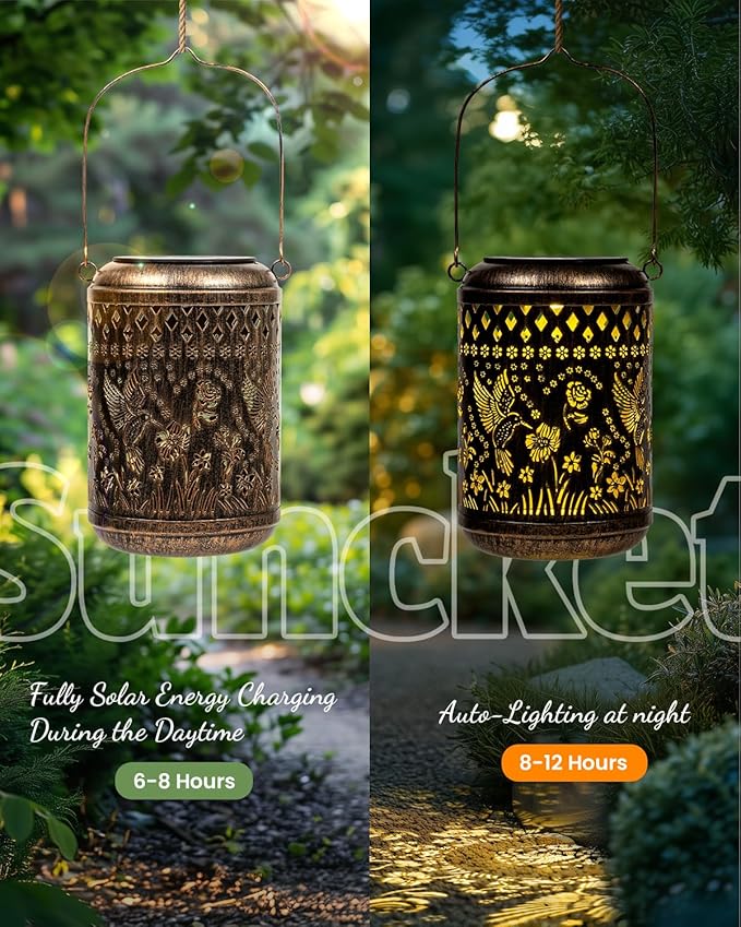 Solar Lanterns Outdoor Hanging Waterproof,Hummingbird Garden Decor Gifts for Women Mom, Solar Lights Metal Fall Decoration Outside for Yard, Patio,Garden,Backyard,Porch-VerdiqueGarden