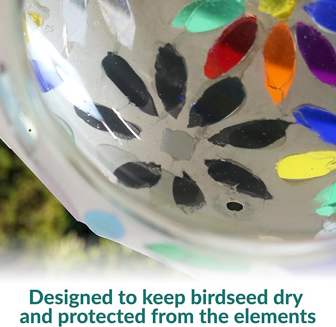 Sunnydaze 6-Inch Glass Mosaic Hanging Bird Feeder for Outdoors - Fly-Through Wild Bird Feeder - Rainbow Daisies-VerdiqueGarden