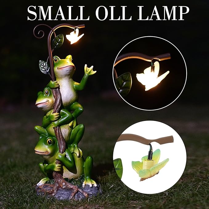 Frog Figurine Garden Decor, Solar Resin Frogs Outdoor Statue, Funny Frog Gift Sculpture Decoration for Home Patio Yard Lawn Porch Ornament-VerdiqueGarden