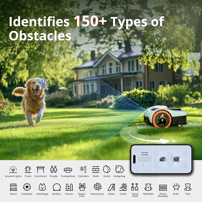 Segway Navimow i105N Robot Lawn Mower Perimeter Wire Free 1/8 Acre RTK+Vision Robotic Lawnmower, AI-Assisted Mapping, Virtual Boundary, APP Control, 58dB(A) Quiet, Multi-Zone Management-VerdiqueGarden