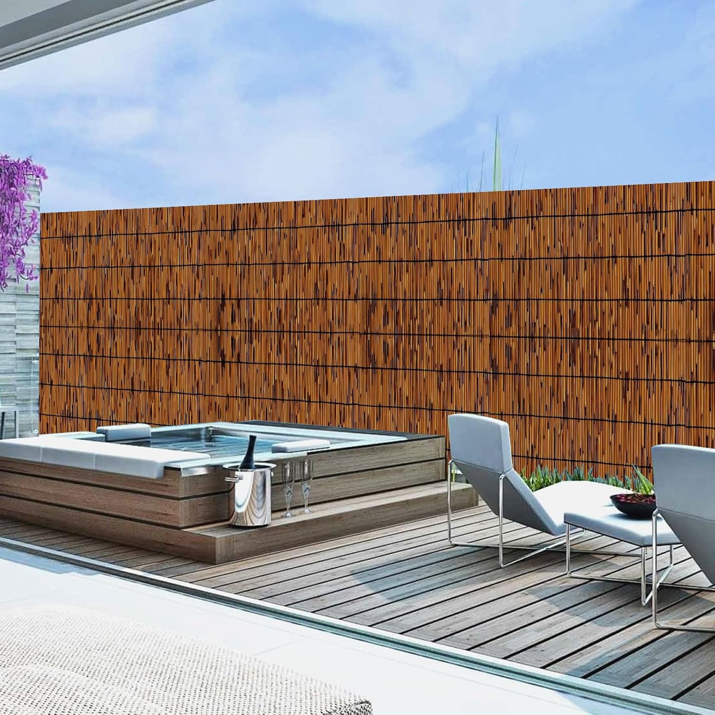 1 Pack Reed Fencing Rolls, Decorative Bamboo Fencing 6ft High Roll Reed Screen, Bamboo Reed for Balcony Patio Garden Backyard Outdoor-VerdiqueGarden