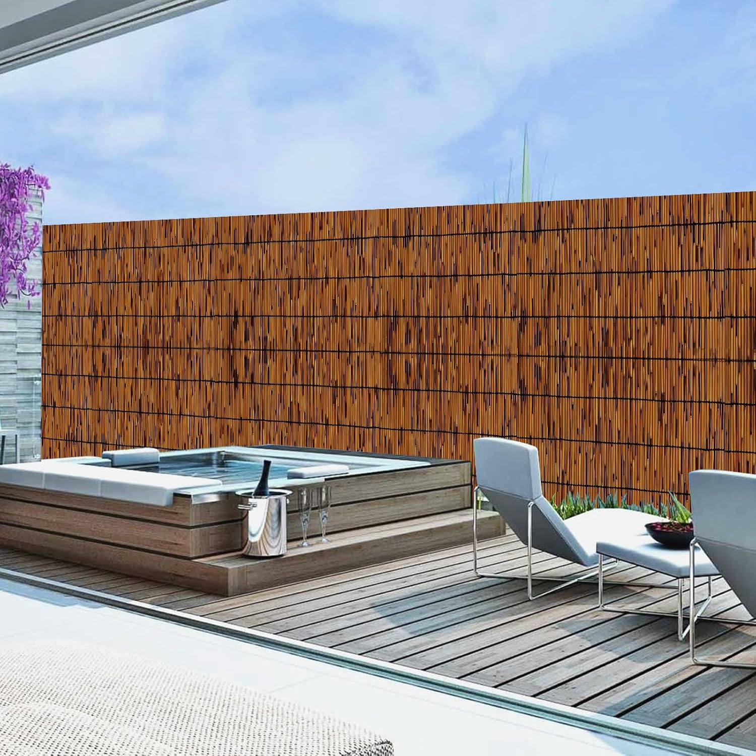 1 Pack Reed Fencing Rolls, Decorative Bamboo Fencing 6ft High Roll Reed Screen, Bamboo Reed for Balcony Patio Garden Backyard Outdoor-VerdiqueGarden