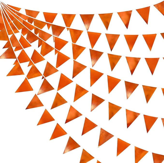 Orange Party Decorations Metallic Fabric Triangle Pennant Banner Flag Bunting Garland for Fall Autumn Thanksgiving Graduation Birthday Wedding Bridal Shower Baby Shower Anniversary Party Supplies-VerdiqueGarden