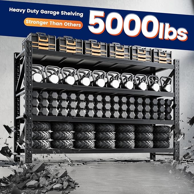 Yizosh 71" W Metal Garage Storage Shelves,5000LBS Heavy Duty 4-Shelf Adjustable Steel Organization Shelving,Utility Rack Shelf,71" W x 24" D x 69" H for Basement,Warehouse,Industrial-VerdiqueGarden