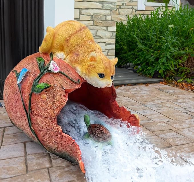 Teaeeno Orange Cat Decor Statue Gutter Downspout Extension Decorative,Animal Statue Outdoor Decor,3"×4" Rain Gutter Downspout Splash Block,Garden Splash Block Outdoor Sculpture,Rain Downspout Diverter-VerdiqueGarden