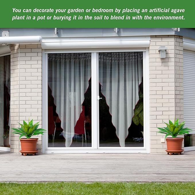 Artificial Agave Plants,Large UV Resistant Fake Agave Planters for Indoor and Outdoor Decorating Plantas Artificiales Decorativas Grandes(2Pack, 28")-VerdiqueGarden