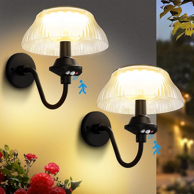 Aqonsie Solar Barn Lights Outdoor with 3 Lighting Modes & Motion Sensor, Attractive Solar Wall Lights Outdoor, Waterproof Outdoor Solar Light for Chicken coop, Barn, Shed, Garden, Porch, Yard, 2 Pack-VerdiqueGarden