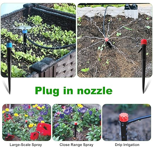 Drip Irrigation System Kit,100FT Adjustable Drip Watering Plant System with 5/16" and 1/4" Irrigation Tubing Hose,Drip Emitters,Lock Barbed Tee Fittings for Garden and Raised Beds,Greenhouse,Yard,Lawn-VerdiqueGarden