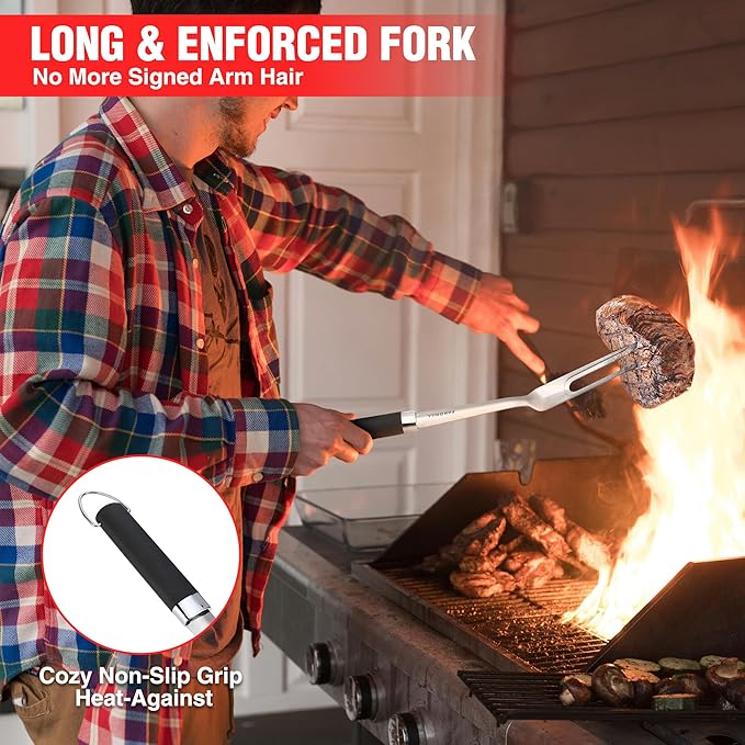 Grill Accessories Heavy Duty BBQ Set Gifts for Men/Women - Premium Stainless Steel Spatula, Fork, Brush & Tongs, Barbecue Utensils Tool Kit Gift for Grilling Lover Outdoor-VerdiqueGarden