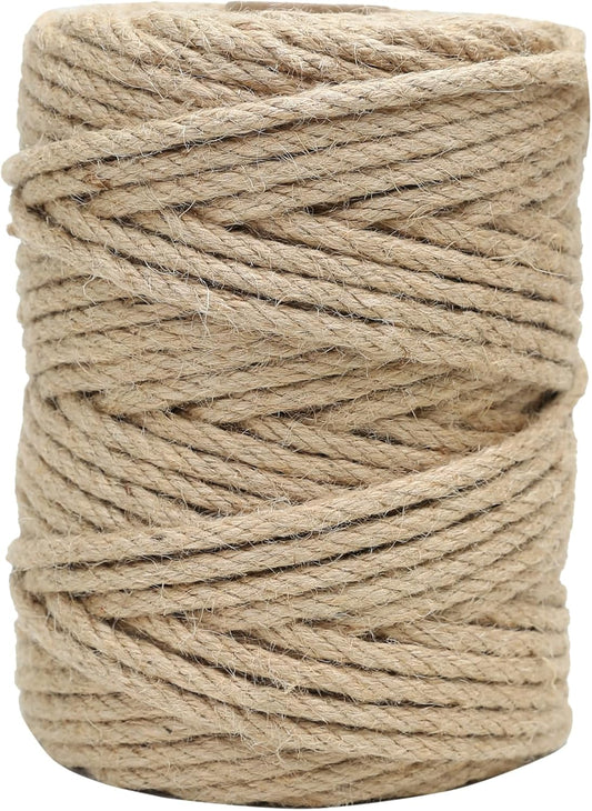 Natural Jute Twine 328ft 8mm,4Ply Twisted Thick Twine Rope Strong Jute String Roll for Crafts Gift Wrapping Gardening Home Decor Bundling Cat Scratching Post-VerdiqueGarden