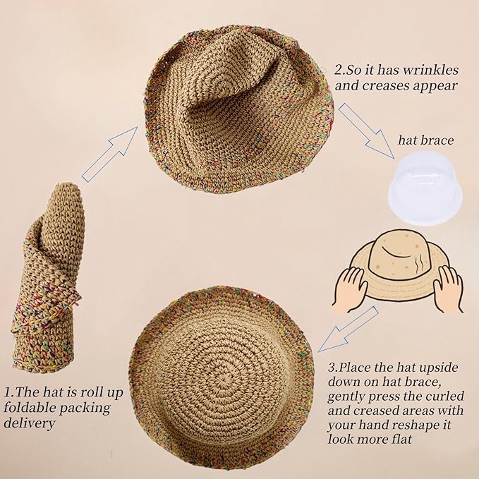Floppy Big Beach Straw Hats for Women Foldable Summer Wide Brim Packable Sun Hat Womens Travel Straw Fedora Hat-VerdiqueGarden