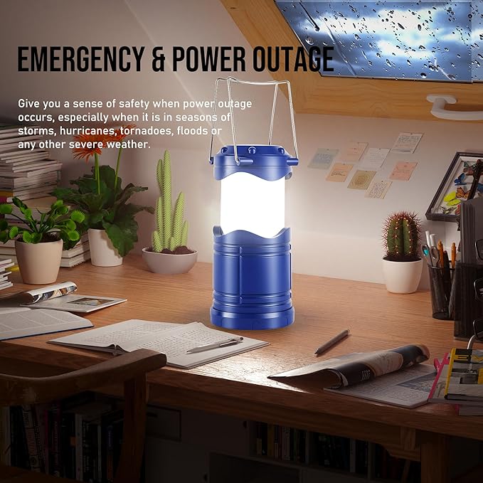 Lichamp LED Camping Lantern, 4 Pack Battery Powered Flashlight for Power Outages, Portable Collapsible Hanging Light Essential for Home, Outdoor, Emergency Lamp Survival Kit Gear for Hurricane, Blue-VerdiqueGarden