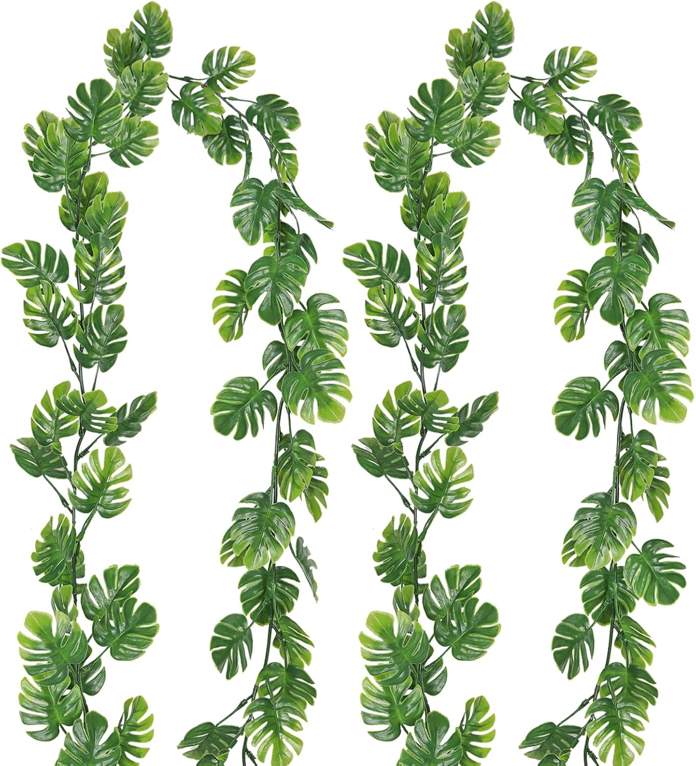 RECUTMS 2Pcs Artificial Monstera Leaf Vines 5.9FT Fake Hanging Plants Ivy Faux Tropical Palm Leaves Greenery Garland for Garden Porch Patio Jungle Luau Beach Birthday Party Indoor Outdoor Spring Décor-VerdiqueGarden