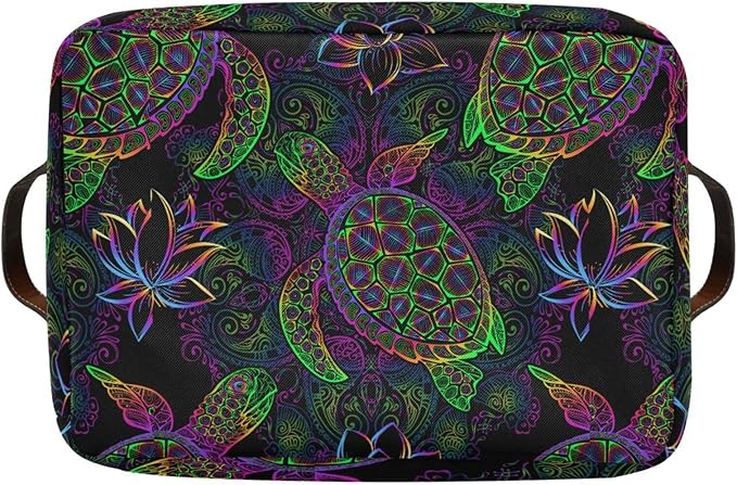 Rectangular Storage Basket Neon Animal Turtle Tortoise Organizer Bin Shelf Baskets For Clothes For Home Office Dorm-VerdiqueGarden