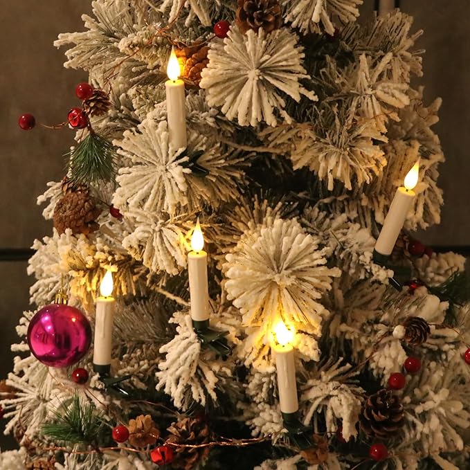 DRomance Christmas Tree Flameless Taper Candle Lights Battery Operated with 10-Key Remote and Timer, 30 Pack Plastic 3D Wick Flickering LED Taper Candles Multi-Using Home Garden Holiday Decor 3.4"-VerdiqueGarden