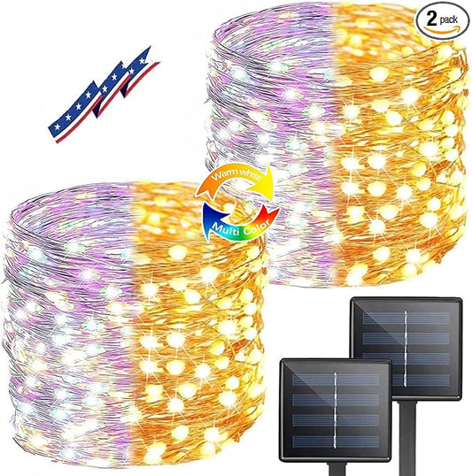 (Warm White ⇋ Multicolor) Solar Christmas String Lights Outdoor, 2-Pack 80FT 200 LED Waterproof Copper Wire, Solar Twinkle Lights with 8 Modes Solar Fairy Light for Tree Garden Wedding Christmas Decor-VerdiqueGarden