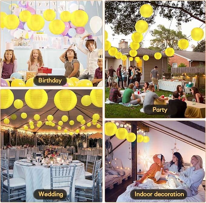 10 Pack Outdoor Silk Lanterns Decorative, 10inch Waterprooof Outside Indoor Chinese Hanging Round Lanterns for Weddings, Birthdays, Parties Decoration(Yellow)-VerdiqueGarden