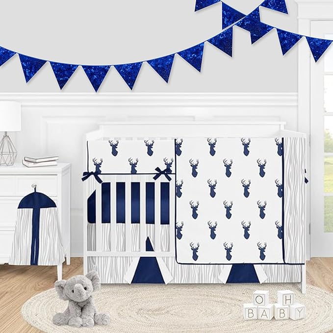 pinkblume Royal Blue Decorations Double Sided Sequin Navy Blue Fabric Triangle Pennant Banner Flag Bunting Garland for Blue Nautical Ahoy Achor Theme Nursery Classroom Home Bedroom Wall Decor-VerdiqueGarden