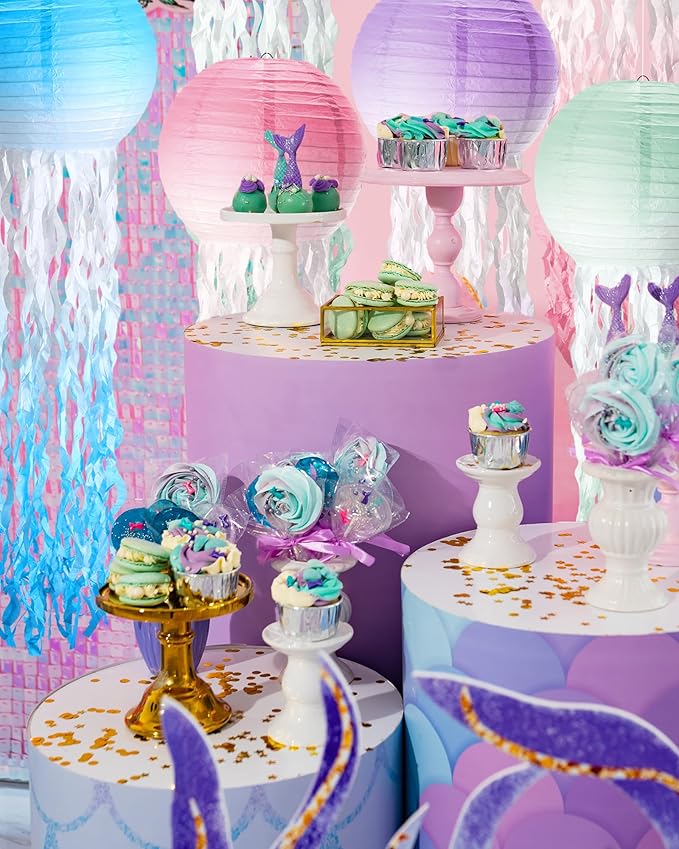 18 Pcs Jellyfish Paper Lanterns Mermaid Birthday Decorations Hanging Lantern Lamps for Ocean Theme Decor Under The Sea Party Supplies(Gradient Color)-VerdiqueGarden