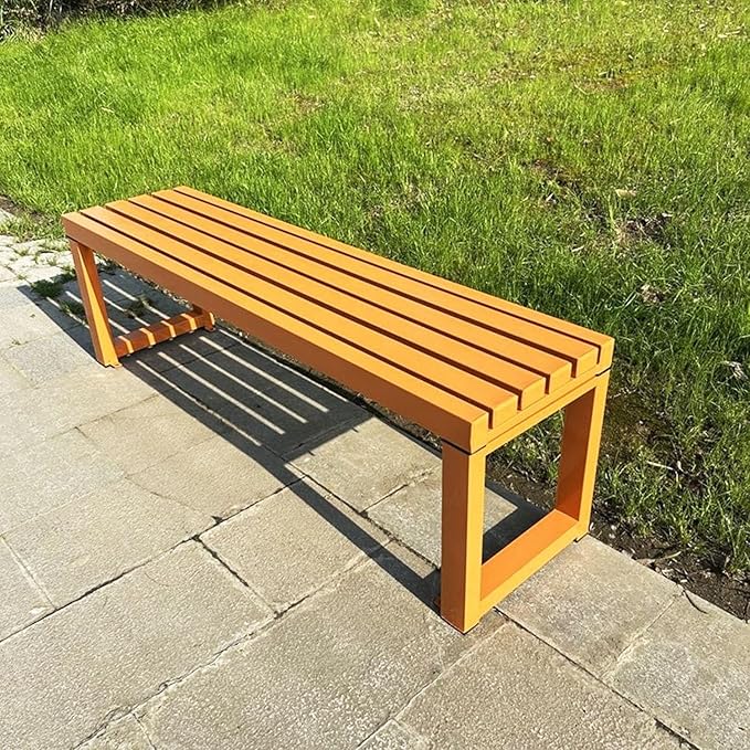 Weatherproof Metal Dining Bench, Outdoor Bench Backless Patio Bench 2-Person Farmhouse Bench Garden Bench for Kitchen, Living Room, Entryway(Orange,5.9ft)-VerdiqueGarden