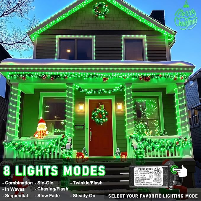 100FT 300 LED Rope Lights for Outside, St. Patrick Day String Lights Indoor with Waterproof 8 Modes, Connectable Plug in Fairy Twinkle Lights for Outdoor Patio Pool Party Holiday Decorations, Green-VerdiqueGarden