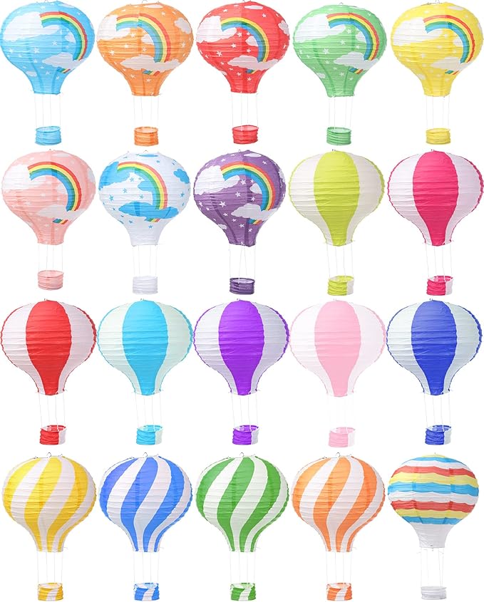 Treela 20 Pcs Hanging Hot Air Balloon Paper Lanterns 12 Inch Hot Air Balloon Decorations Centerpieces Reusable Chinese Japanese Paper Lantern for Birthday Wedding Baby Shower Christmas Party Festival-VerdiqueGarden