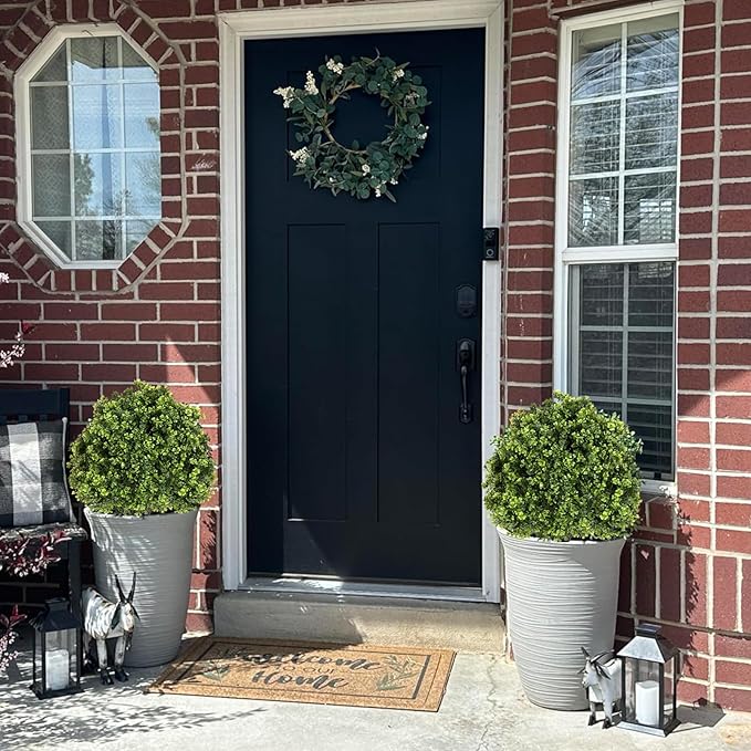 27“ Realistic Artificial Boxwood Topiary Trees Set of 2, Faux Boxwood Plants Outdoor UV-Resistant, No Maintenance Curb Appeal Fake Evergreen Bushes & Shrubs for Front Porch Outside Planter Decor-VerdiqueGarden