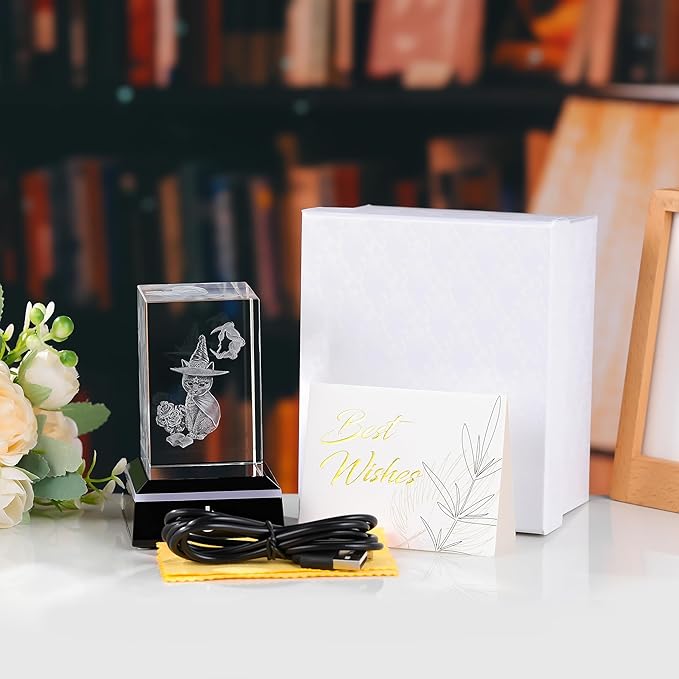 Qianwei 3D Crystal Gothic Black Cat - Baphomet Statue Halloween Cat Witch Figurines Occult Medieval Goth Satanic Home Desk Decor Witchy Gifts Horror Lilith Statue-VerdiqueGarden