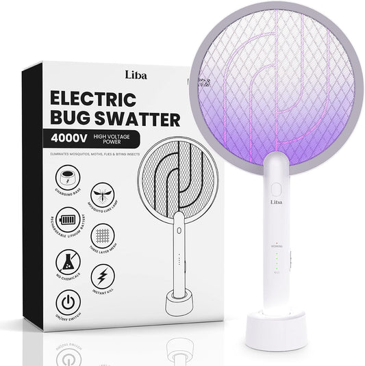 LiBa Electric Fly Swatter Racket, 2 in 1 Electric Bug Zapper USB Rechargeable, 4000V Indoor Outdoor Mosquitoes Zapper with 5 Layer Safety Mesh, Cordless Insect Killer Trap Home Office Camping Patio-VerdiqueGarden