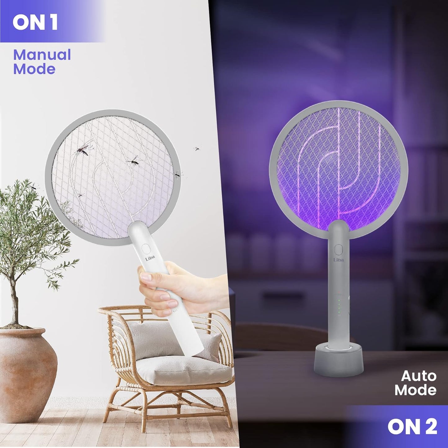 LiBa Electric Fly Swatter Racket, 2 in 1 Electric Bug Zapper USB Rechargeable, 4000V Indoor Outdoor Mosquitoes Zapper with 5 Layer Safety Mesh, Cordless Insect Killer Trap Home Office Camping Patio-VerdiqueGarden