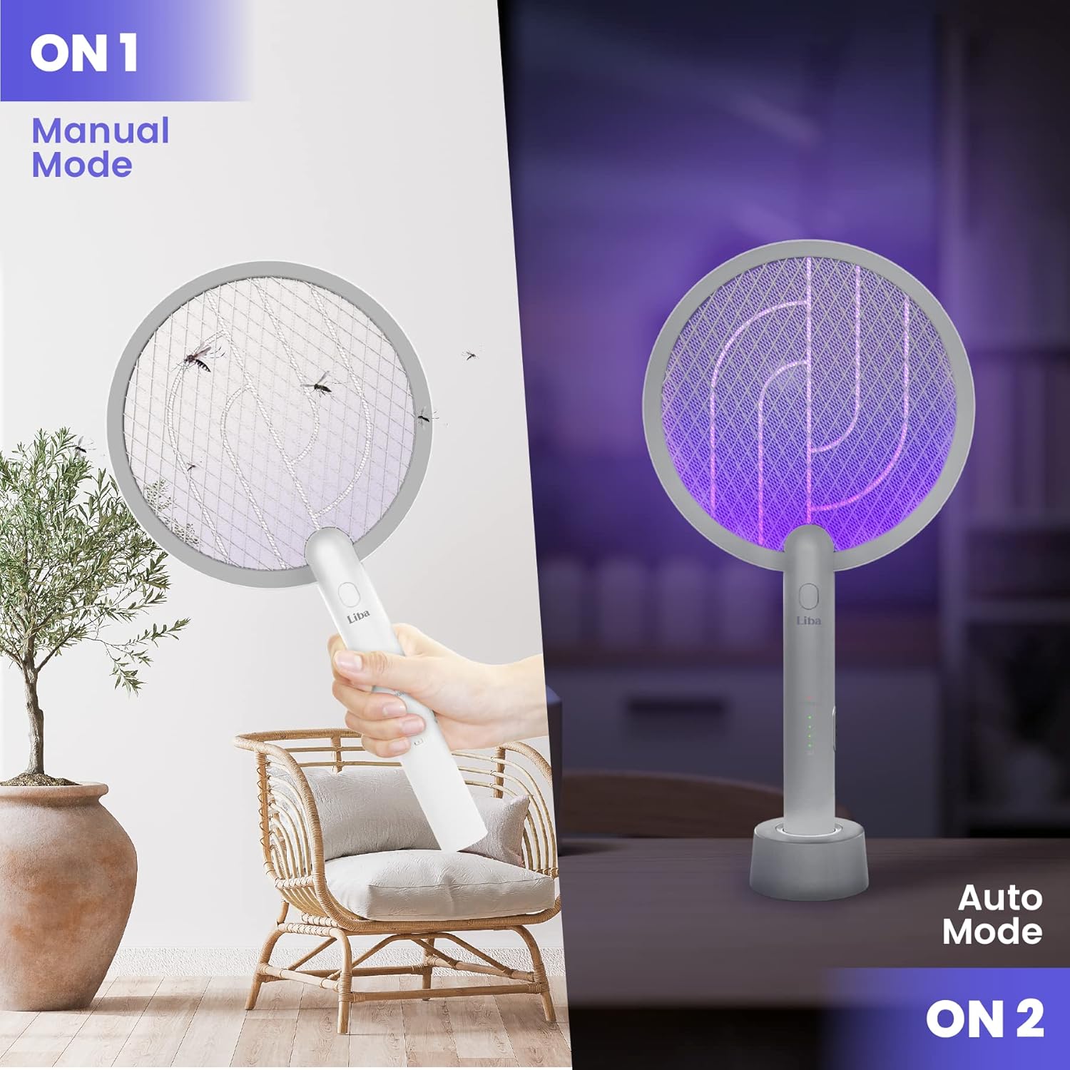 LiBa Electric Fly Swatter Racket, 2 in 1 Electric Bug Zapper USB Rechargeable, 4000V Indoor Outdoor Mosquitoes Zapper with 5 Layer Safety Mesh, Cordless Insect Killer Trap Home Office Camping Patio-VerdiqueGarden