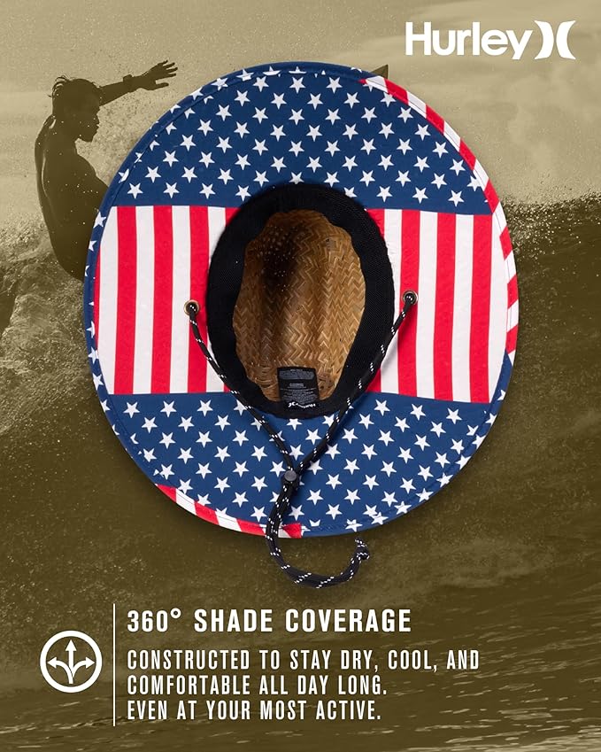 Hurley Men's Straw Hat - Wide Brim Channel Island Lifeguard Hat - Stylish Sun Hats for Men with Chin Strap-VerdiqueGarden