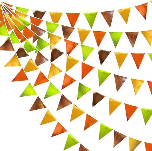 Fall Party Decorations Orange Green Gold Brown Metallic Fabric Triangle Pennant Flag Bunting Banner for Fall Autumn Thanksgiving Wedding Birthday Baby Shower Bridal Shower Engagement Party Supplies-VerdiqueGarden