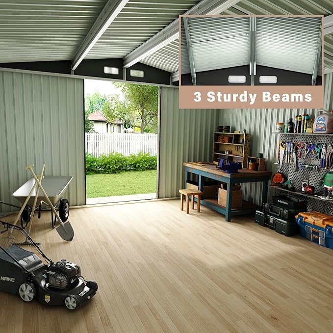 8x10 FT Metal Storage Sheds Outdoor, Metal Yard Sheds Garden Shed Kit, Tool Shed with Lockable Door, Utility Sheds Buildings with Air Vent for Backyard Garden Patio Lawn-VerdiqueGarden