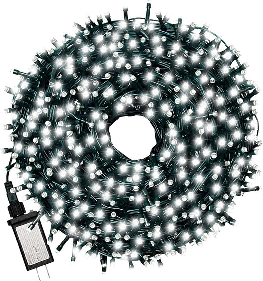 Christmas Light 100 LEDs 41ft Green Cable Wire Fairy String Twinkle Lights Plug in 12 Modes for Xmas Tree, Party, Outdoor, Garden, Wedding, Home Decoration (White)-VerdiqueGarden