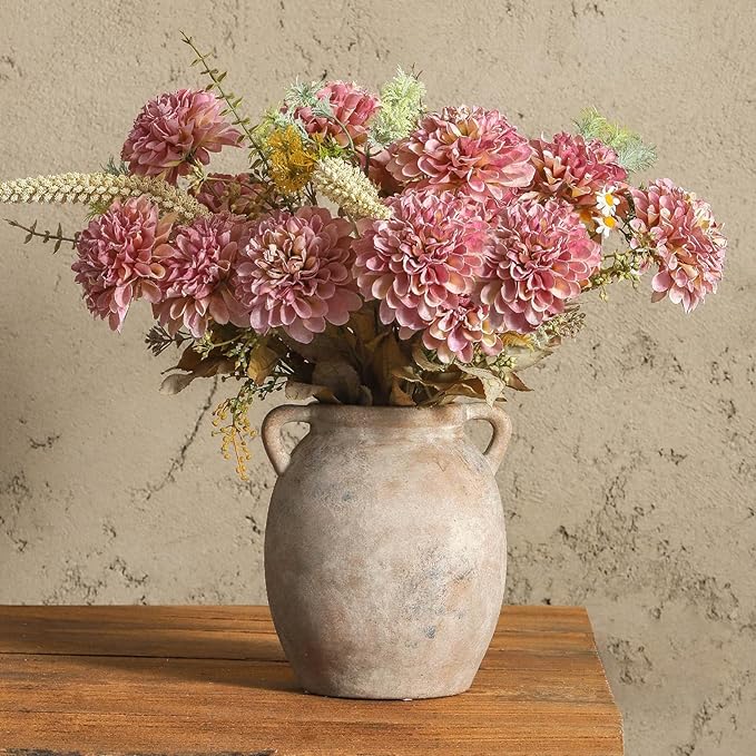 Ceramic Flower Vase 7.6 inch Farmhouse Rustic Vase Decorative Pottery Terracotta Vases for Home Decor Table Mantle Fireplace Living Room Bathroom Wedding Centerpiece (Whitewashed)-VerdiqueGarden