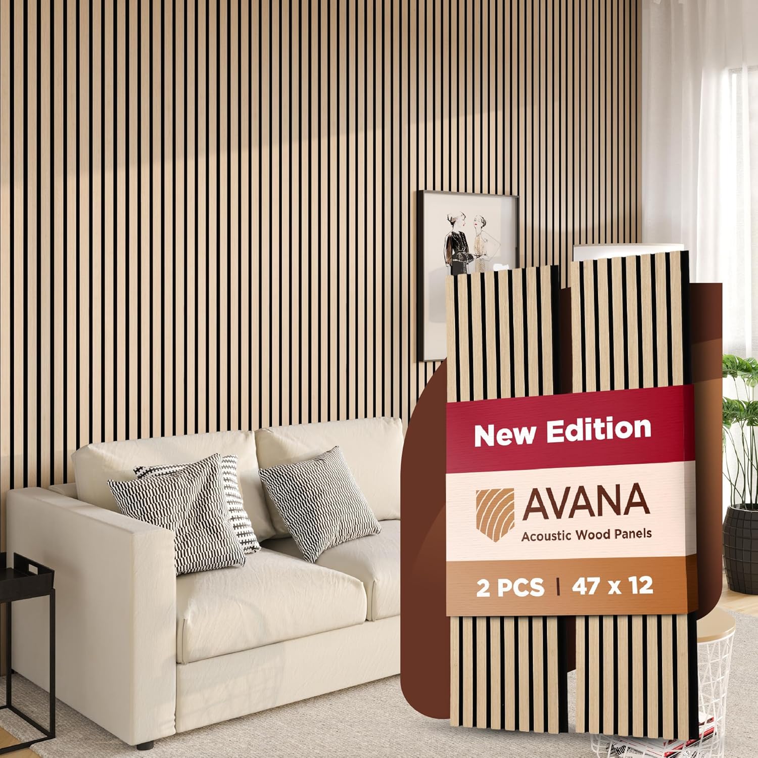 Avana Acoustic Wood Wall Panels – 47.2 X 12.6 White Oak Acoustic Panels 2 PCs – Modern Wall Panels For Interior Wall Decor For Homes, Offices, Studios – Sturdy And Durable Wood Panels For Wall-VerdiqueGarden